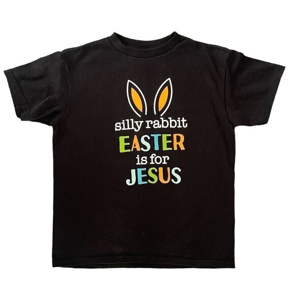 SILLY RABBIT EASTER IS FOR JESUS Youth Black Short Sleeve Graphic Tee Small - Picture 1 of 9